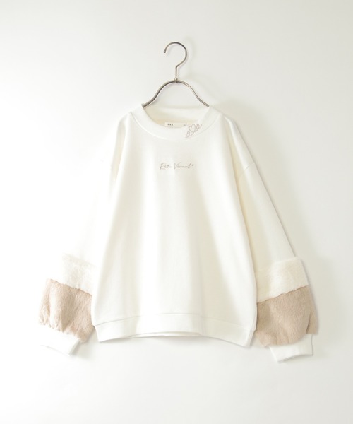ikka（イッカ） トレーナー 袖ファー刺繍ラインストーンプルオーバー 