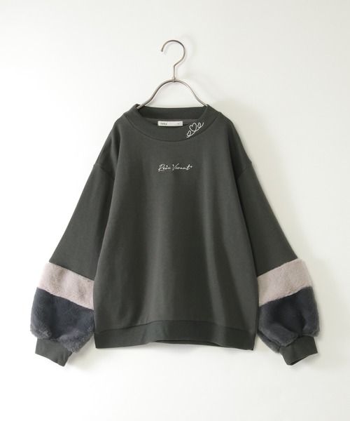 ikka（イッカ） トレーナー 袖ファー刺繍ラインストーンプルオーバー 