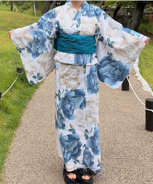 下駄なし−1000円、浴衣と帯2点セットに変更 浴衣 ZOZO限定！浴衣と帯の2点セット 着付け不要浴衣 レディース