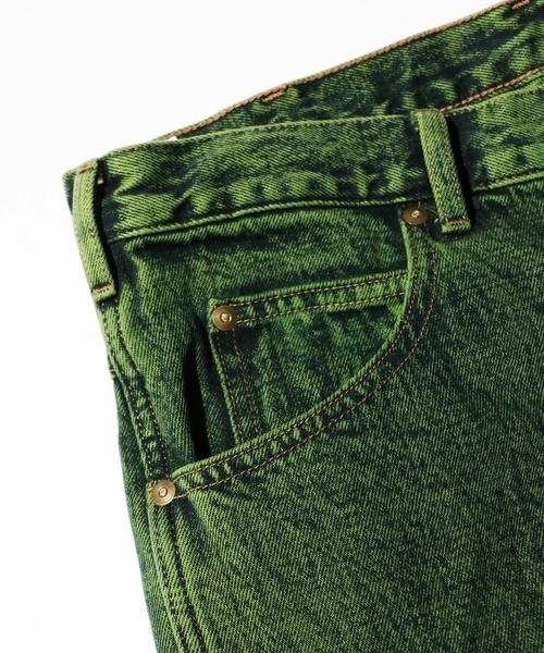 オリーブグリーン ブーツカットデニム GUNG HO（ガンホー） ジーンズ DENIM BOOTS CUT PANTS OVER DYE ブーツ