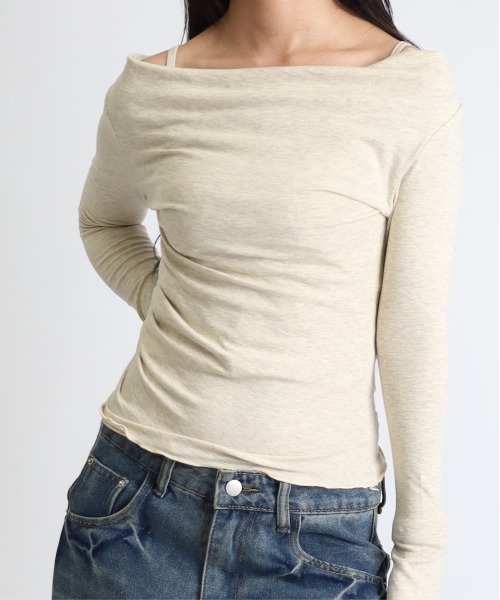 tシャツ キャミソールレイヤード風 オフショルダー トップス