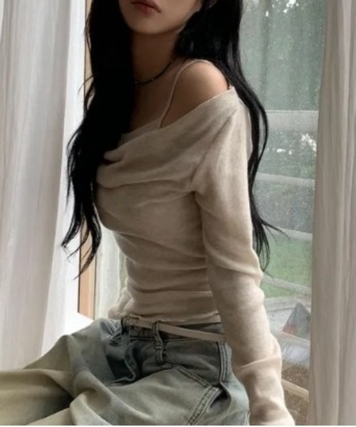 tシャツ キャミソールレイヤード風 オフショルダー トップス