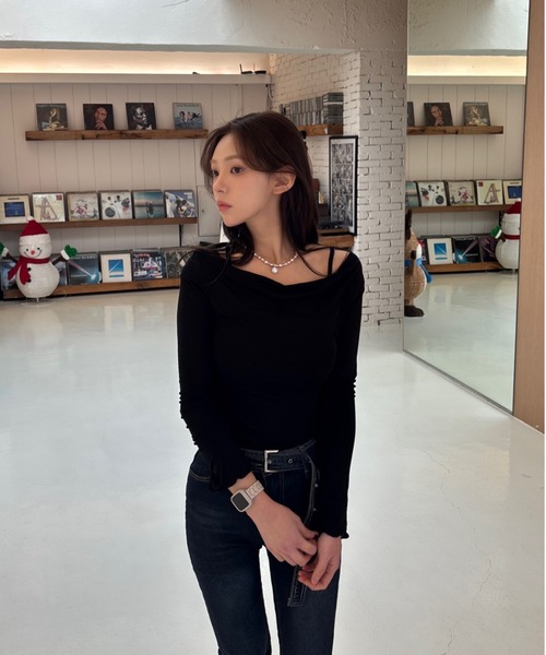 tシャツ キャミソールレイヤード風 オフショルダー トップス