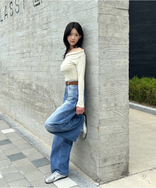 tシャツ キャミソールレイヤード風 オフショルダー トップス