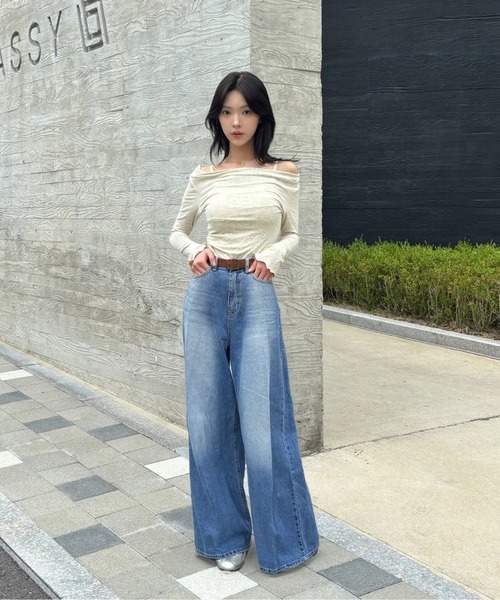 tシャツ キャミソールレイヤード風 オフショルダー トップス