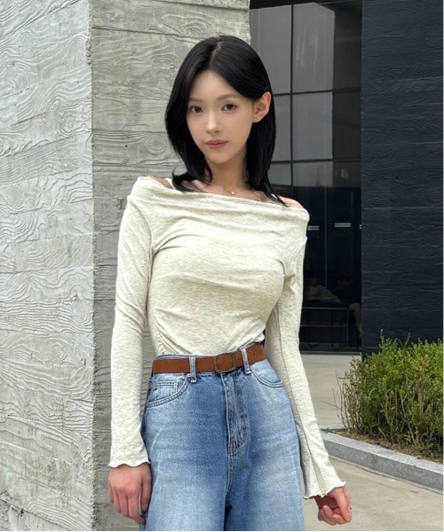 tシャツ キャミソールレイヤード風 オフショルダー トップス