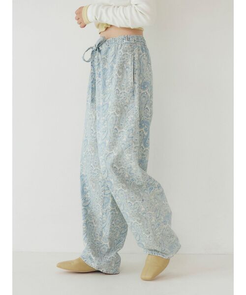 ワイドパンツ ジーンズ デニム デニムパンツ ペイズリーラフデニムパンツ レディースの画像