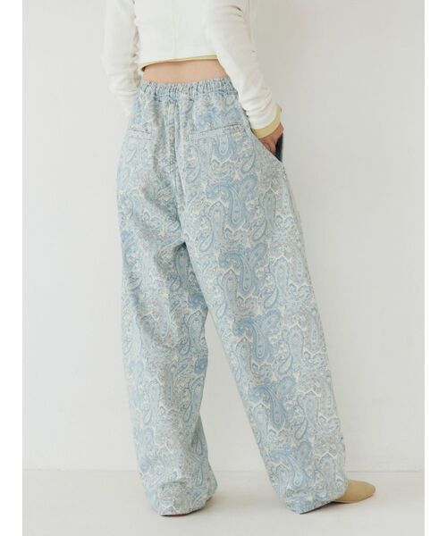 ワイドパンツ ジーンズ デニム デニムパンツ ペイズリーラフデニムパンツ レディースの画像