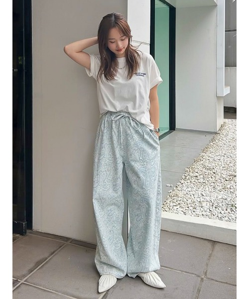 ワイドパンツ ジーンズ デニム デニムパンツ ペイズリーラフデニムパンツ レディースの画像