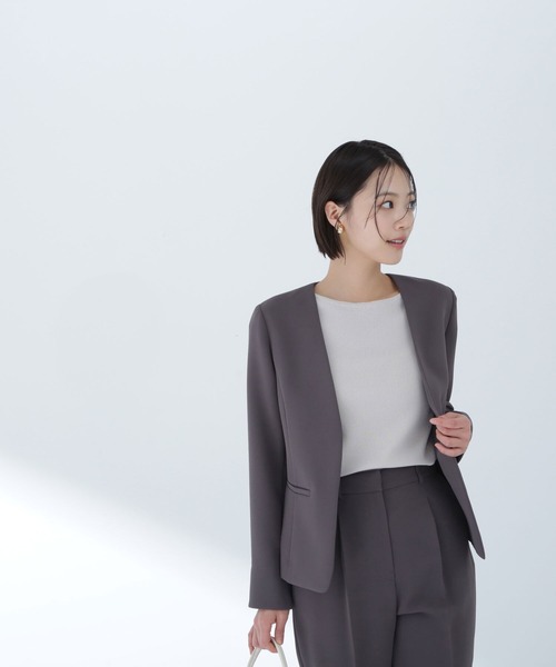 「NATURAL BEAUTY BASIC」 ノーカラージャケット SMALL ネイビー レディース_画像5