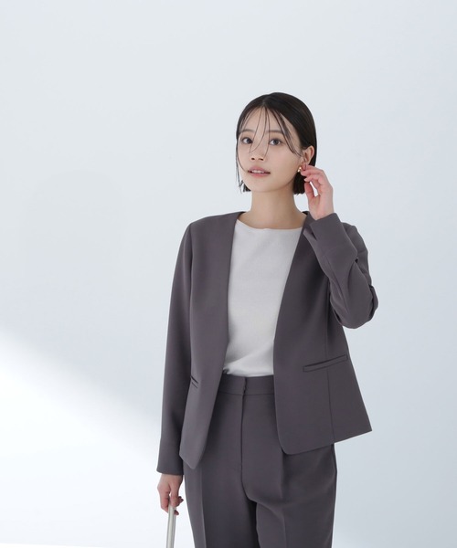 「NATURAL BEAUTY BASIC」 ノーカラージャケット SMALL ネイビー レディース_画像8