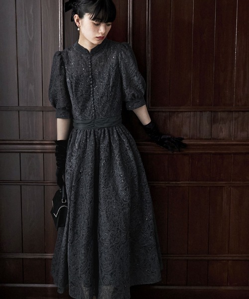 etoll.（エトル） ドレス スパングルレースキャスリーンフレアドレス