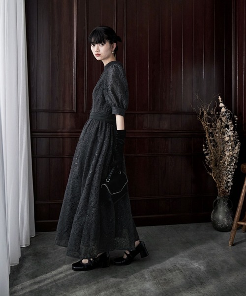 etoll.（エトル） ドレス スパングルレースキャスリーンフレアドレス