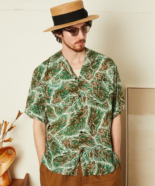 ショット　schott レーヨン　半袖シャツ オリーブグリーン　アロハシャツ Schott N.Y.C（ショット） シャツ Schott/ショット/HORSE RAYON SHIRT