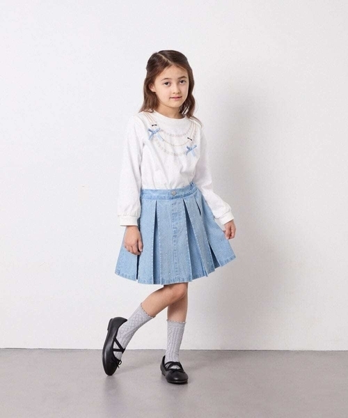 美品　VALENTINO デニム プリーツスカート ロングスカート a.v.v（アー・ヴェ・ヴェ） スカート 「120-160」ビジューデニム