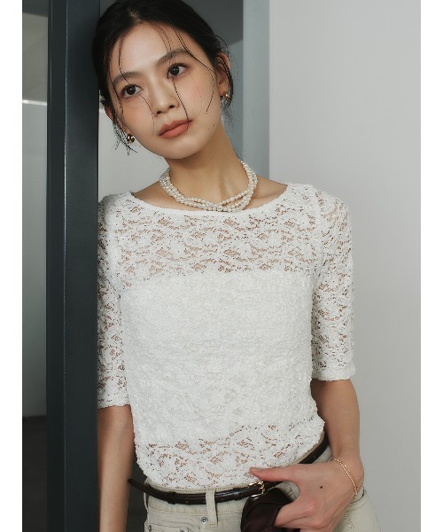 新品未使用 ラウンドネックカジュアルなレース編みが贅沢なプルオーバー アイボリー Lace Ladies（レースレディース） ニット セーター ラウンド ネック