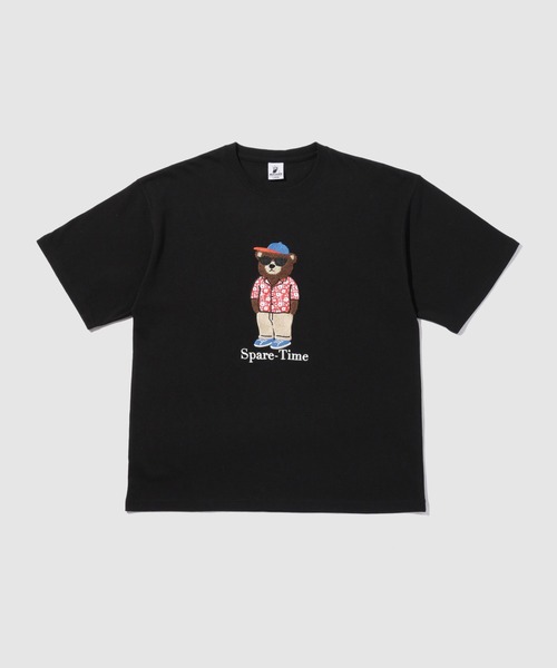 tシャツ クマモチーフ サガラ刺繍＆アップリケ クルーネック 半袖T