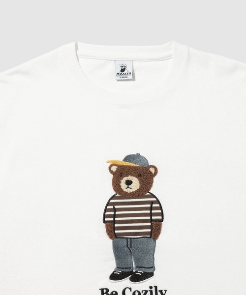 tシャツ クマモチーフ サガラ刺繍＆アップリケ クルーネック 半袖T