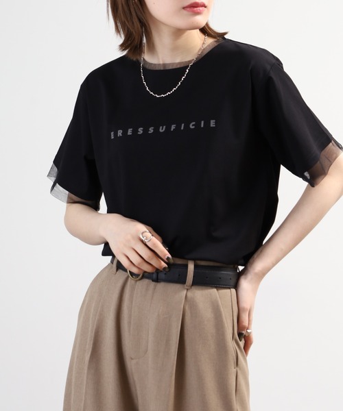 【未使用訳アリ】定価3.9万円 G/FORE レディース 半袖 Tシャツ tシャツ 半袖 A.N.L チュール使いシンプルロゴ半袖Tシャツ レディース
