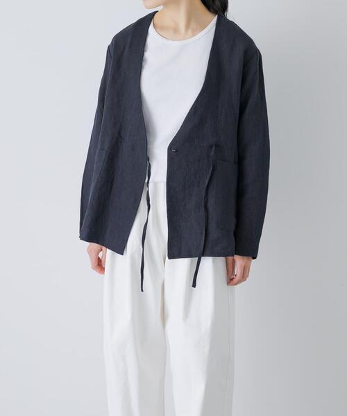 かぐれ ジャケット ノーカラージャケット リネンカシュクール