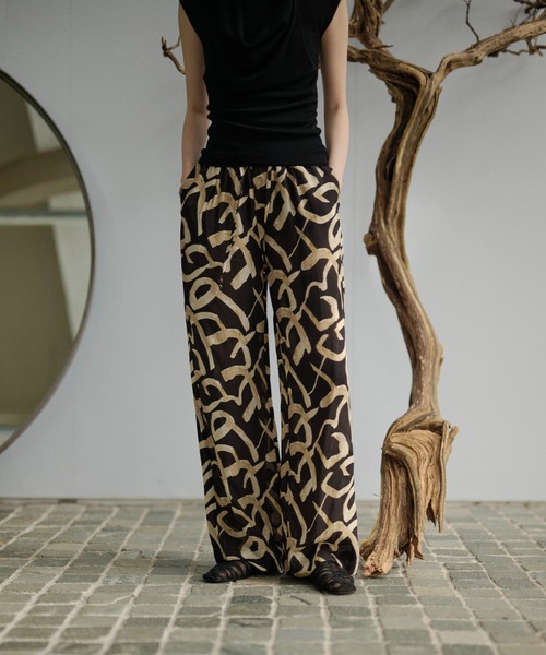 ワイドパンツ パンツ abstract print relax wide pants