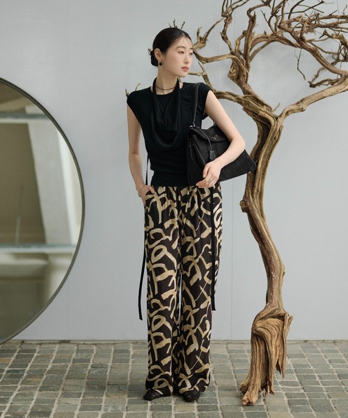 ワイドパンツ パンツ abstract print relax wide pants