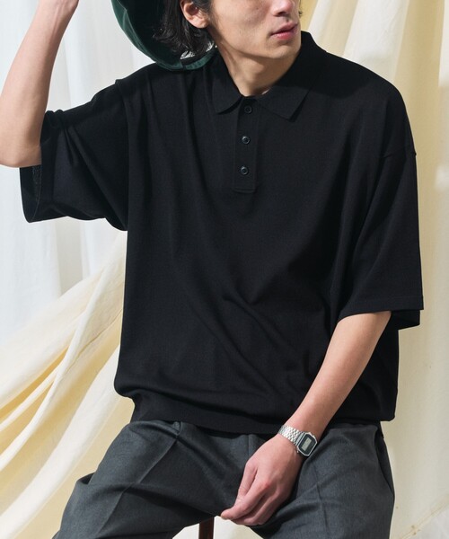 「FREAK'S STORE」 半袖ニット LARGE ブラック メンズ_画像6