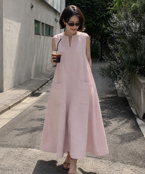 現行モデル❤︎新品定価16万 シクラス リネン フリンジスリーブロングワンピース ワンピース リネンライク Vネックフレアロングワンピース : ZOZOTOWN