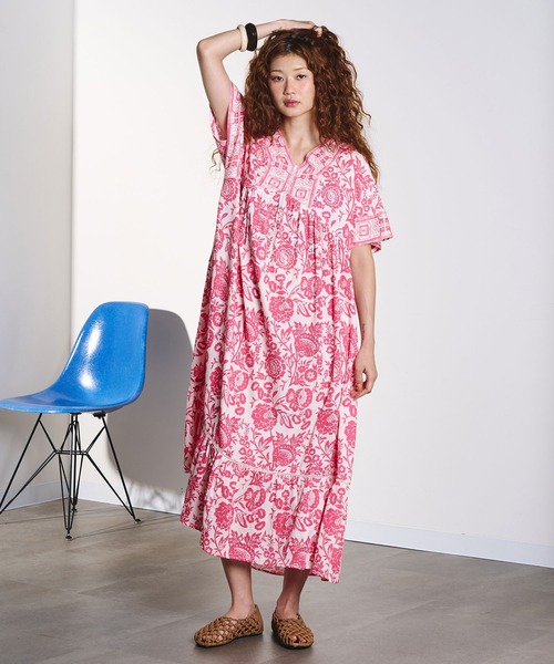 HLAADA ワンピース 半袖 HLAADA for ROSEBUD/FLOWER PRINT DRESS