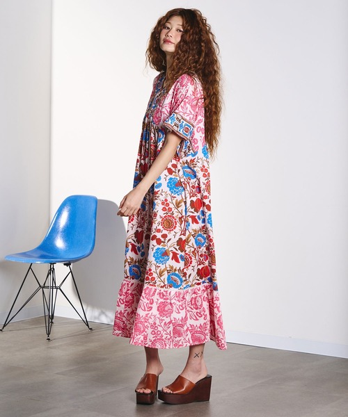 HLAADA ワンピース 半袖 HLAADA for ROSEBUD/FLOWER PRINT DRESS
