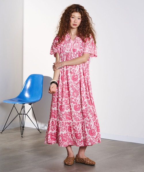 HLAADA ワンピース 半袖 HLAADA for ROSEBUD/FLOWER PRINT DRESS