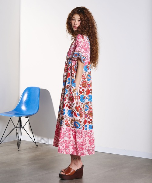 HLAADA ワンピース 半袖 HLAADA for ROSEBUD/FLOWER PRINT DRESS
