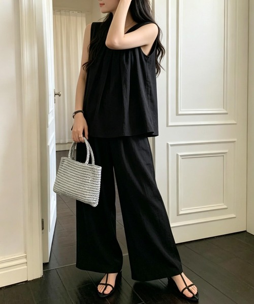 FAVORITO セットアップ ノースリーブバックスリットトップスワイド