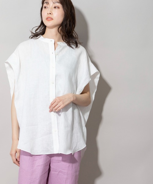 146t*美品 120%lino リネン フレンチスリーブ オープンカラーシャツ 146t*美品 120%lino リネン フレンチスリーブ オープンカラー