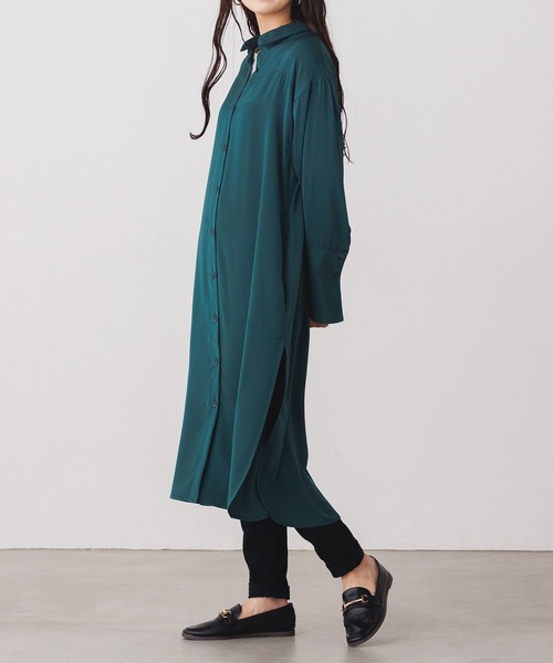 ワンピース シャツワンピース とろみ質感 ロングワイドカフス長袖シャツロングワンピース Zozotown Paypayモール店 通販 Paypayモール