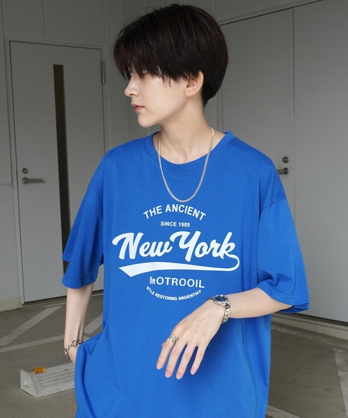 【ブルー】ストリートロゴ半袖Tシャツ ストリートティー・ブルー ×ホワイト(M ブルー ×ホワイト): アパレル
