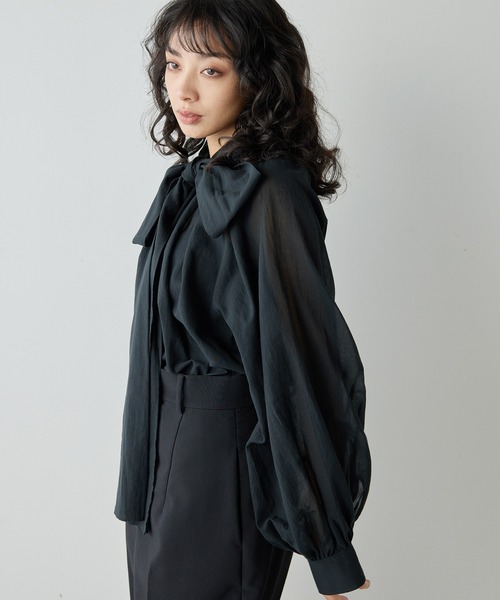 【新品未使用】2025春 ウィムガゼット ローンボウタイブラウス ブルー Whim Gazette ブラウス シャツ ローンボウタイブラウス