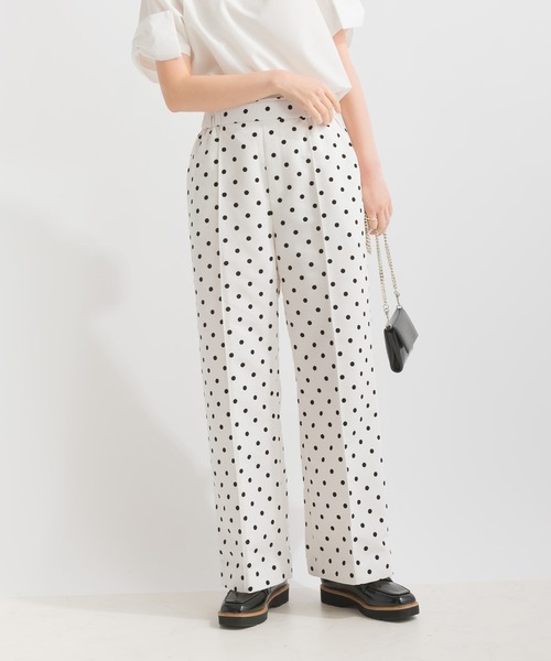 PICCIN PERLA パンツ フロッキードットセミワイドパンツ レディース