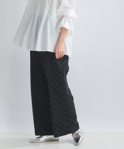 PICCIN PERLA パンツ フロッキードットセミワイドパンツ レディース