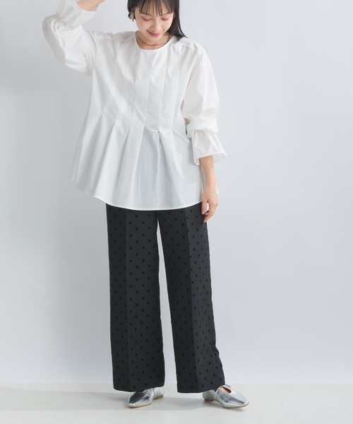 PICCIN PERLA パンツ フロッキードットセミワイドパンツ レディース