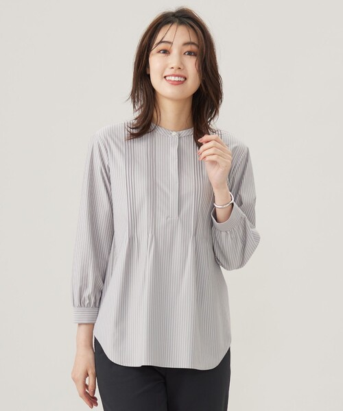 tシャツ ストライプジャージー ピンタック カットソー レディース