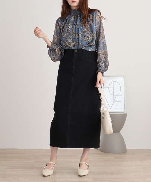 ブラウス シャツ BRODIAEA ペイズリー柄シフォンプルオーバー
