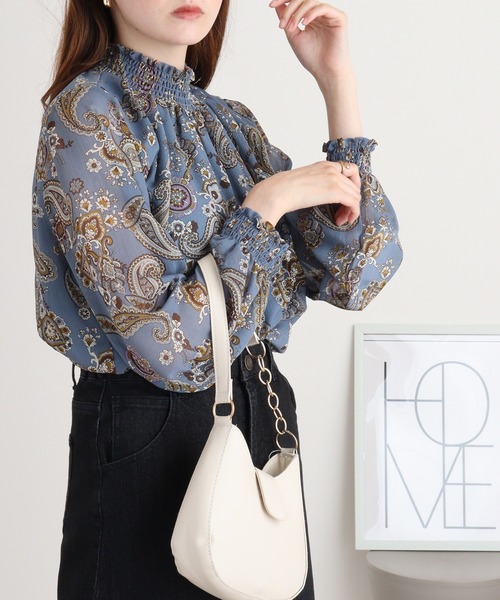 ブラウス シャツ BRODIAEA ペイズリー柄シフォンプルオーバー レディース ブラウス シャツ BRODIAEA ペイズリー柄シフォンプルオーバー