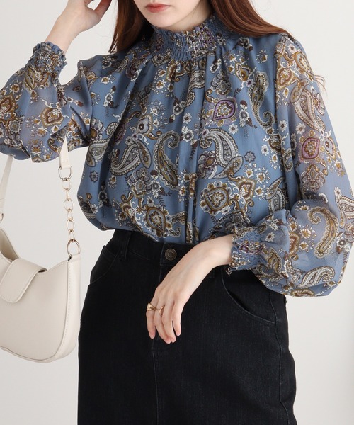 ブラウス シャツ BRODIAEA ペイズリー柄シフォンプルオーバー レディース ブラウス シャツ BRODIAEA ペイズリー柄シフォンプルオーバー