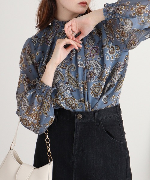 ブラウス シャツ BRODIAEA ペイズリー柄シフォンプルオーバー レディース ブラウス シャツ BRODIAEA ペイズリー柄シフォンプルオーバー