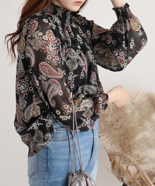 ブラウス シャツ BRODIAEA ペイズリー柄シフォンプルオーバー レディース ブラウス シャツ BRODIAEA ペイズリー柄シフォンプルオーバー