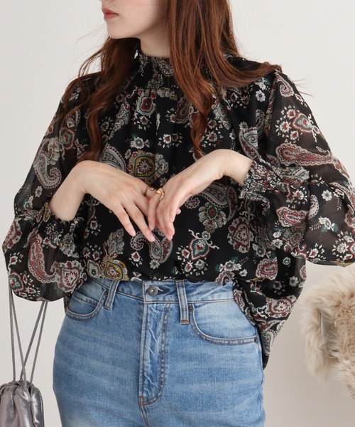 ブラウス シャツ BRODIAEA ペイズリー柄シフォンプルオーバー レディース ブラウス シャツ BRODIAEA ペイズリー柄シフォンプルオーバー