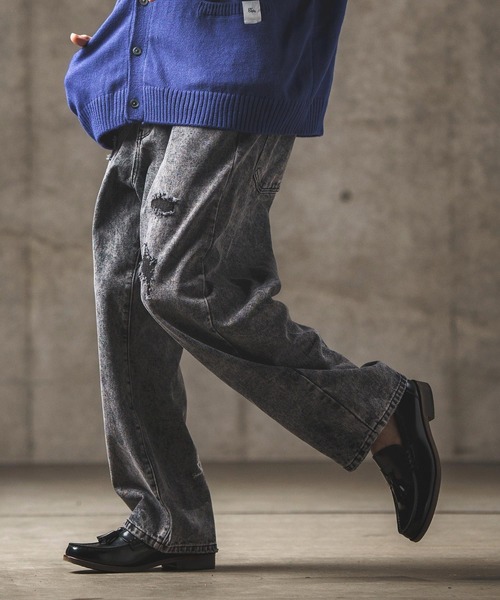 GLIMCLAP ジーンズ mp12709- Chemical processing denim wide straight