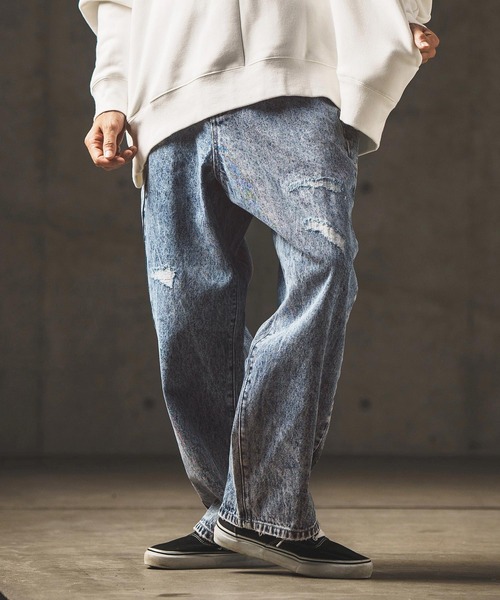 GLIMCLAP ジーンズ mp12709- Chemical processing denim wide straight