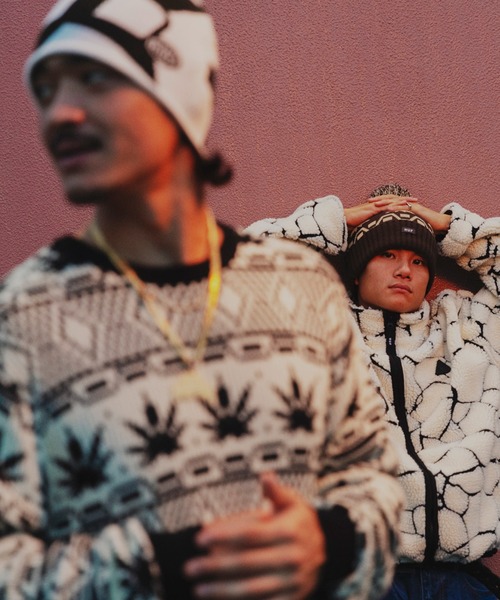 国内配送★HUF★OUTLINES SKULL ニットビーニー 3色 HUF ハフ ビーニー ニットキャップ ニット帽 OUTLINES SKULL